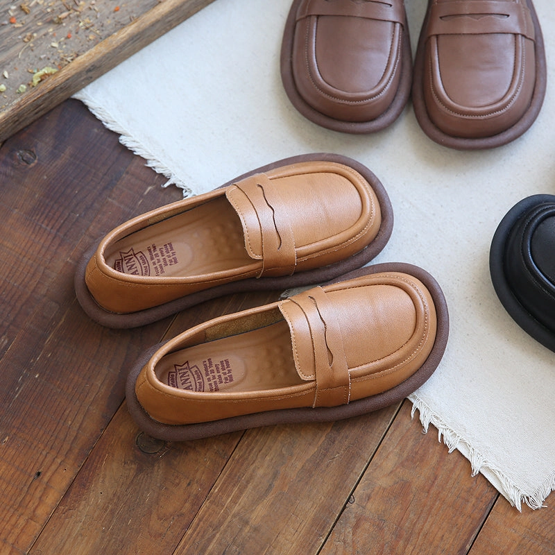 well-made Women Autumn Retro Leather Round Head Loafers