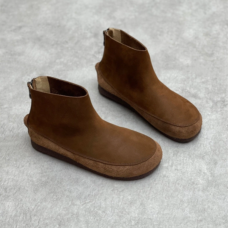 Women Autumn Retro Leather Solid Flats Boots quality-built