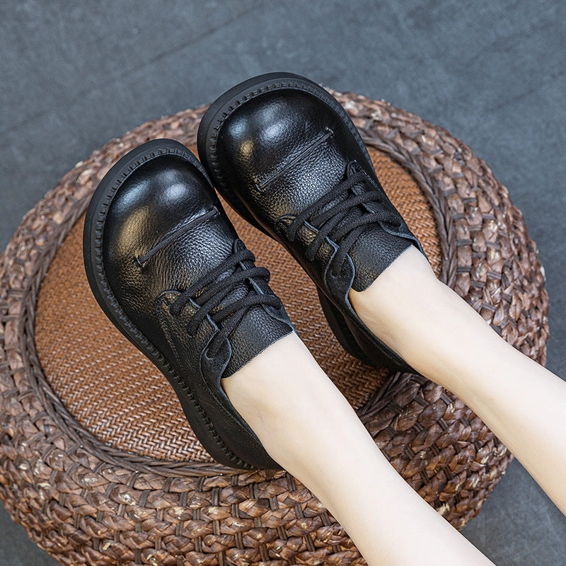 Women Black Brown Retro Genuine Leather Lace-Up Casual Shoes Hard cyclist