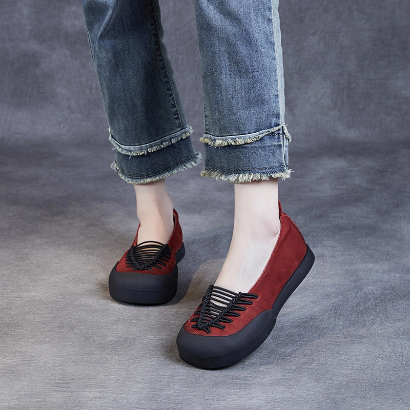 Women Braided Lace Handmade Leather Slip- On Flats weekday