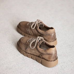 Soft midsole Characteristic Women Casual Genuine Leather Round Toe Lace-Up Shoes