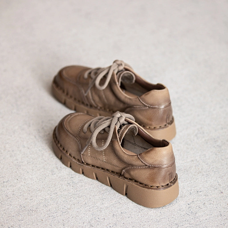 Soft midsole Characteristic Women Casual Genuine Leather Round Toe Lace-Up Shoes