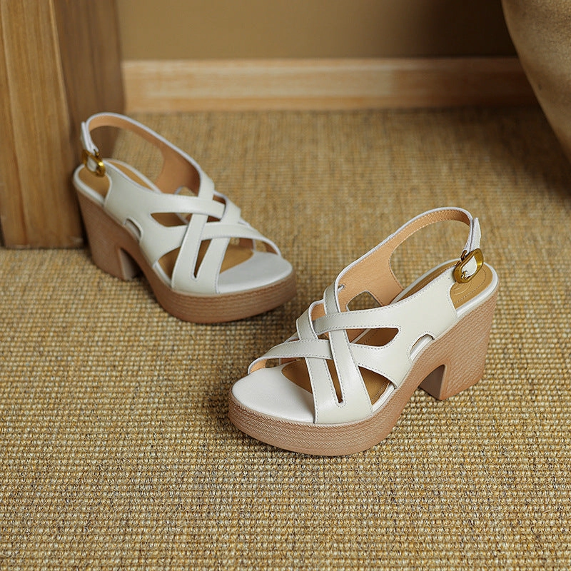 Women Casual Sheepskin Leather Chunky Soft Sole Sandals Flexible Sole Technology