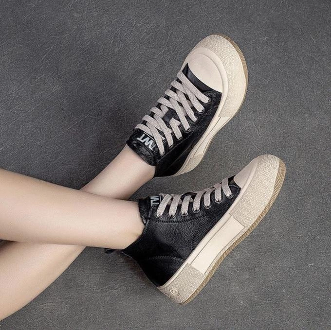 Impact Resistant Cushion Women Casual Stylish High- Top Leather Casual Shoes