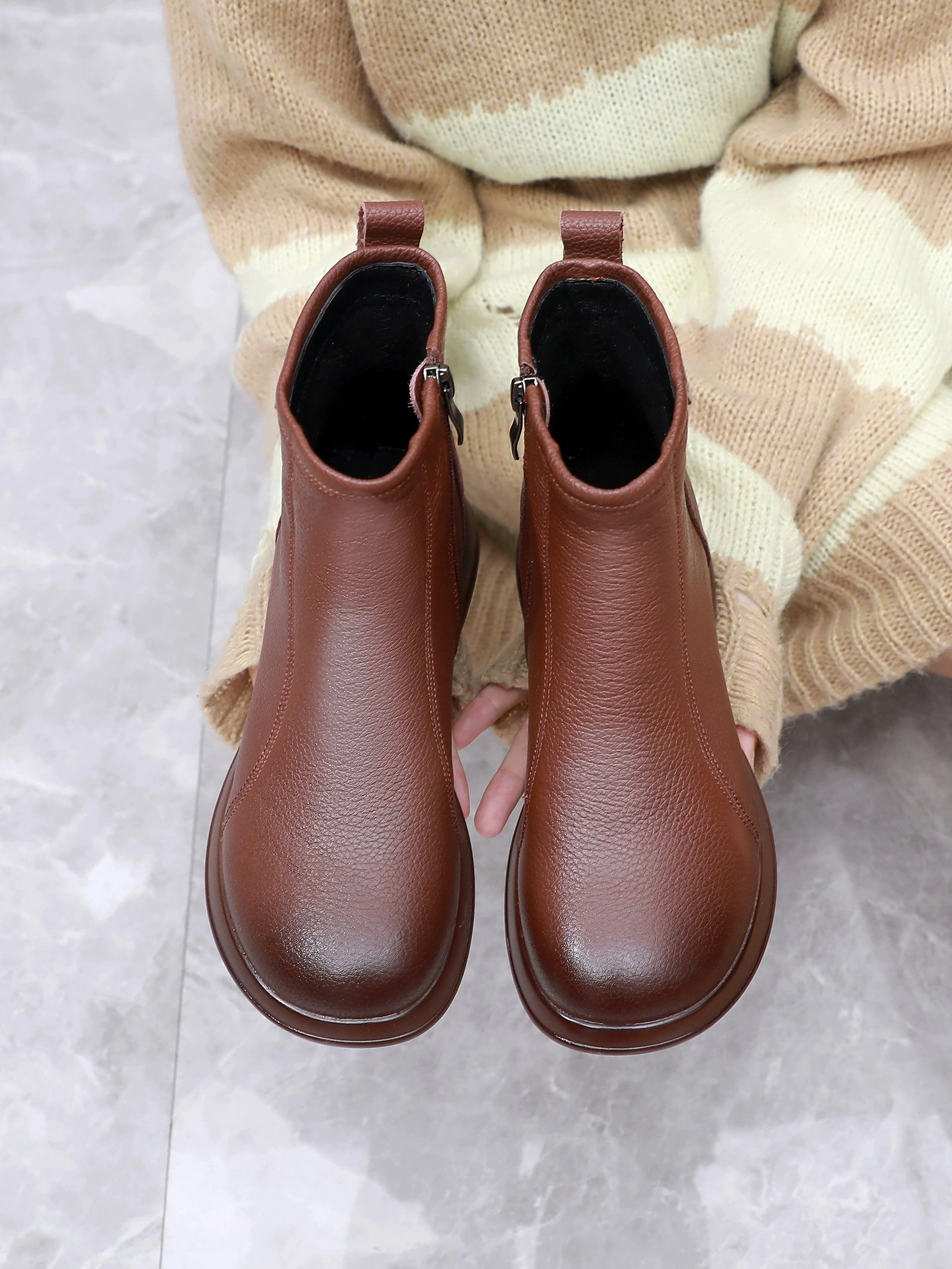 Women Classical Autumn Leather No-Slip Soft Sole Boots All-around silhouette Wind - resistant