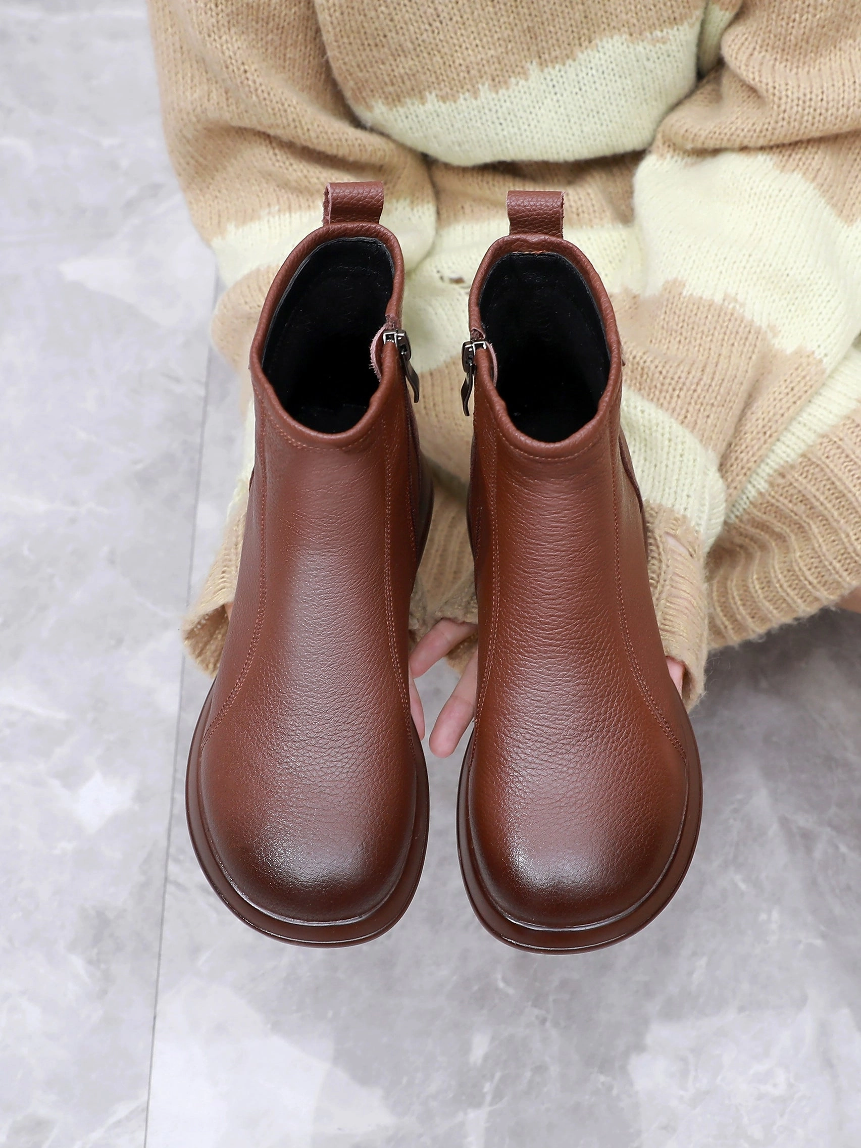 Flexible Toe Box Temperature Control Layer Women Classical Autumn Leather No-Slip Soft Sole Boots