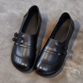 Women Comfortable Retro Slip Ons Black Casual Shoes Adjustable Closure Mechanism Charming