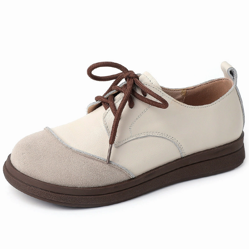Pressure Relief Footbed Women Commuting Suede Patchwork Casual Leather Shoes