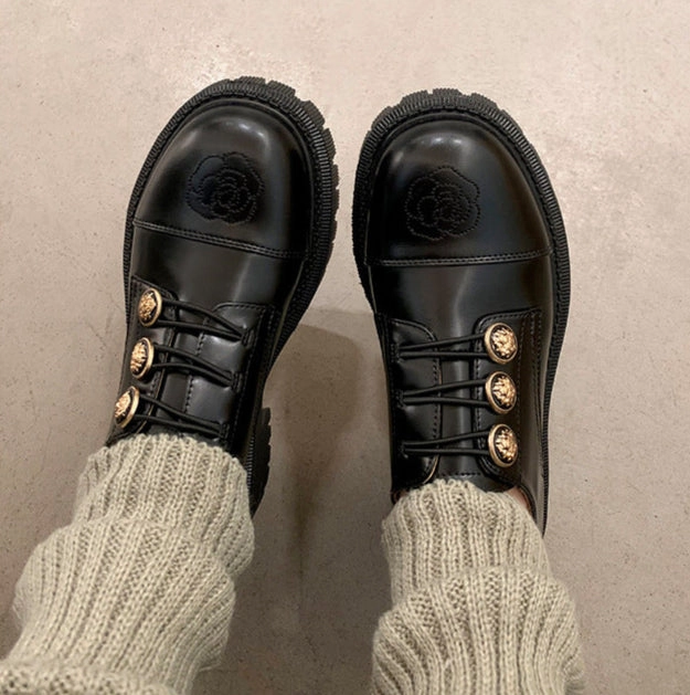 Women Elegant Button Accents Floral Embroidery Oxfords Ultimate Wear