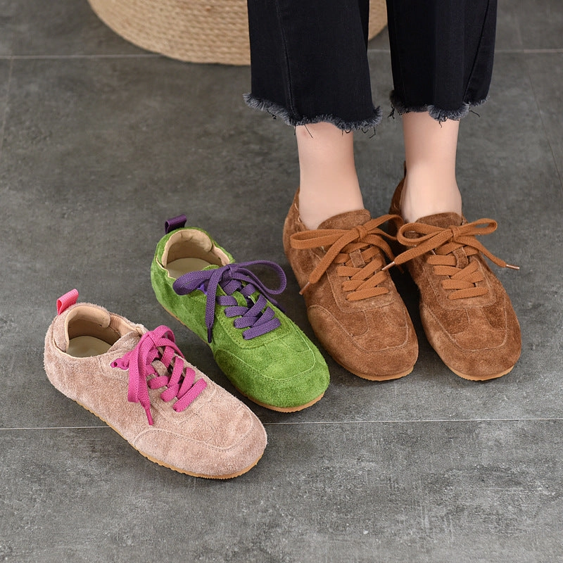 All Day Comfort Engineering Shock Dispersing Outsole Women Genuine Leather Sueded Sports Causal Lace-Up Sneakers