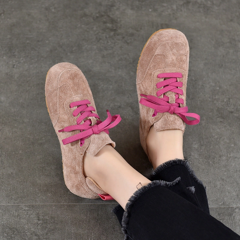 Women Genuine Leather Sueded Sports Causal Lace-Up Sneakers Seamless construction Durable Rubber Tread