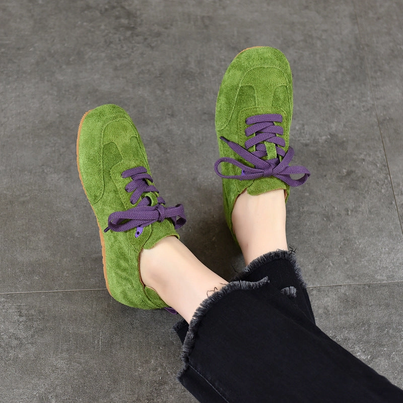 agility - improvement - level beginner - style Women Genuine Leather Sueded Sports Causal Lace-Up Sneakers