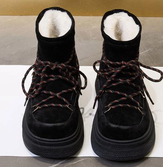 Women Genuine Leather Thick-Soled Warm Fleece-Lined Snow Boots flexibility - level