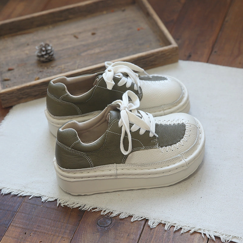 challenging Women Patchwork Leather Autumn Thick Sole Casual Shoes
