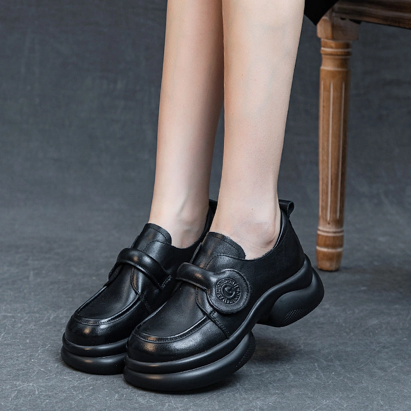 Women Retro Block Heel Handmade Leather Shoes least work most winter