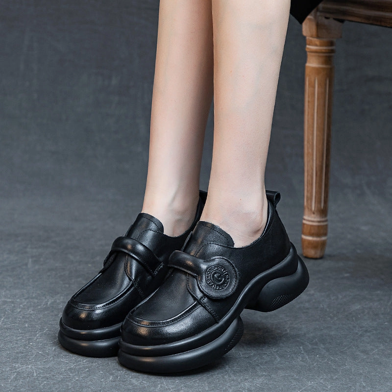 runners' Quick Drying Interior Women Retro Block Heel Handmade Leather Shoes