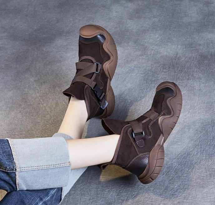 Women Retro Buckle Genuine Leather Ankle Boots fashionistas simplest