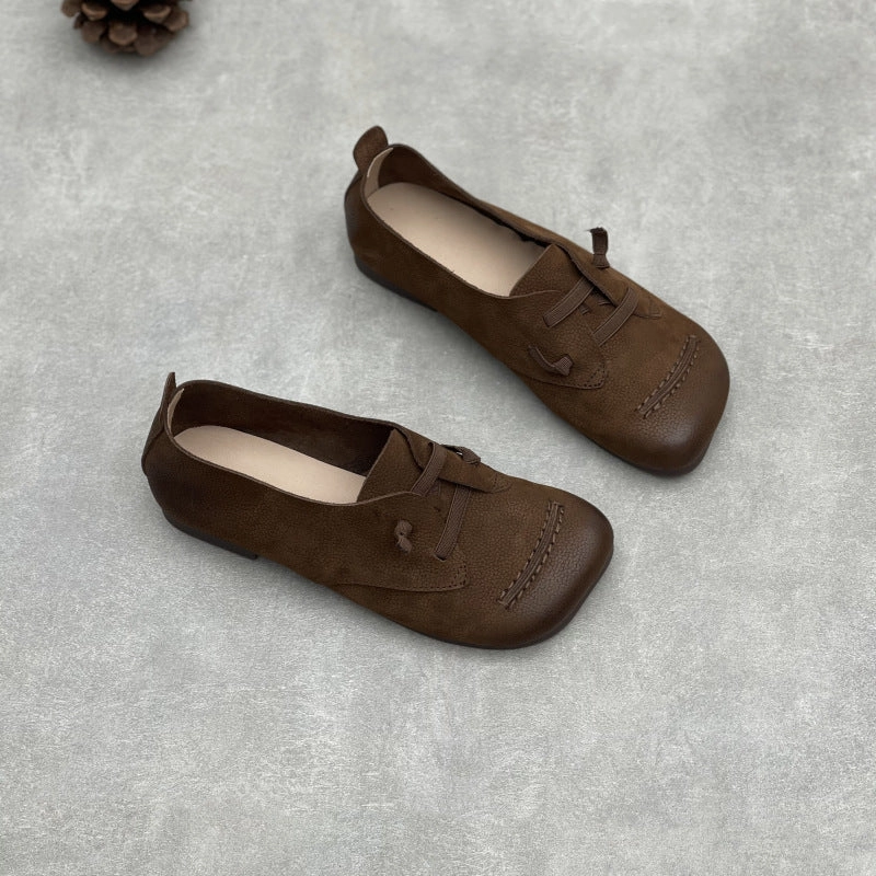 Waterproof Nano Coating Women Retro Casual Versatile Soft Leather Low Heel Slip-Ons