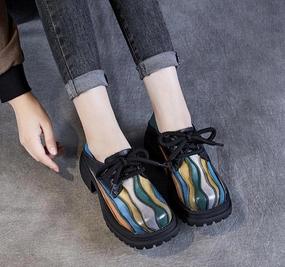 Anti Slip Outsole Women Retro Chunky Heel Leather Casual Shoes