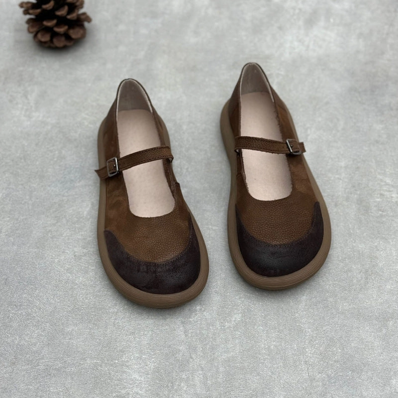 kind Women Retro Contrast Round Toe One-Strap Mary Jane Shoes