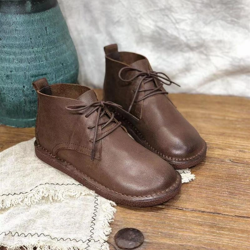 Athletic materials Short Women Retro Handmade Leather Casual Boots