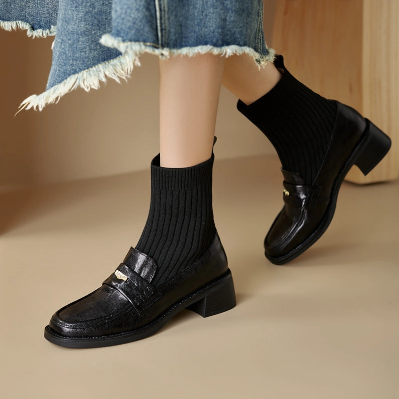 Lightweight Midsole Breathable Insoles Women Retro Leather Elastic Socks Plus Size Warm Boots