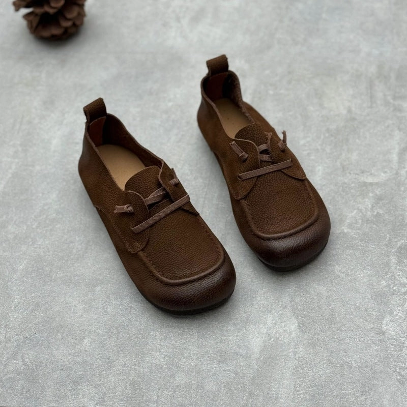 Women Retro Leather Flat Soft Sole Slip-Ons running - specific features Ventilation Ports