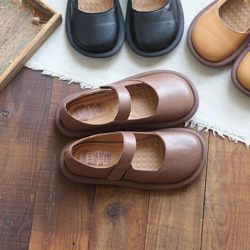 Slim Style Women Retro Leather Round Head Casual Shoes