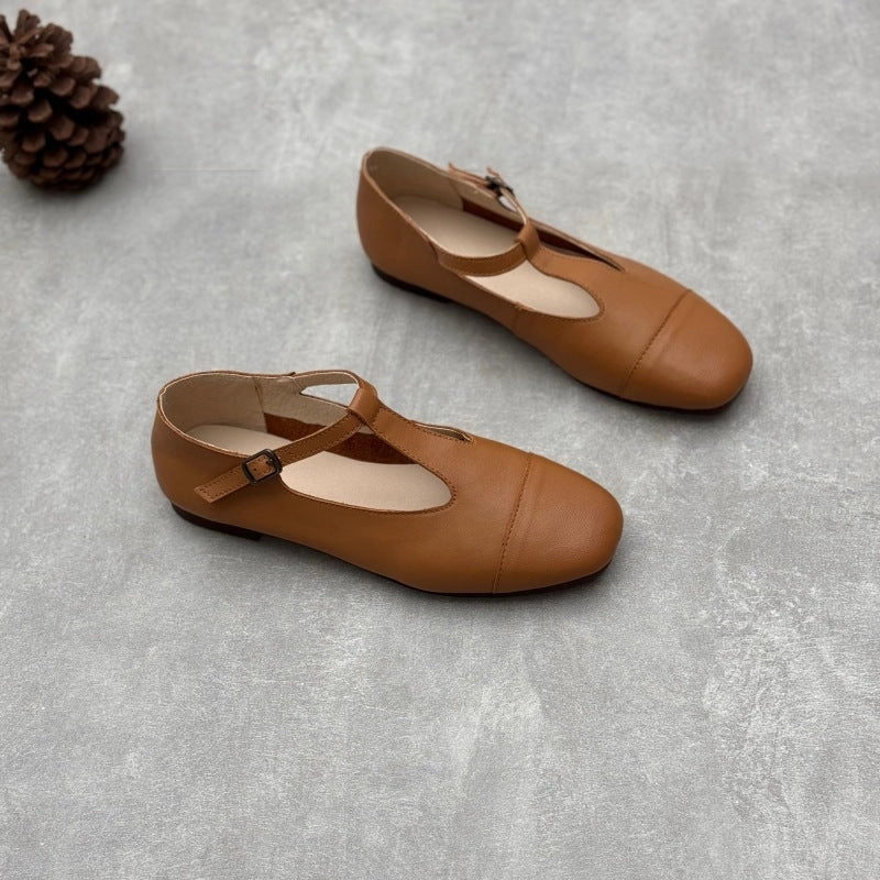 Women Retro Leather Soft Flat Sole One Straped Shoes Luxe cushioning volleyball players - specific benefits