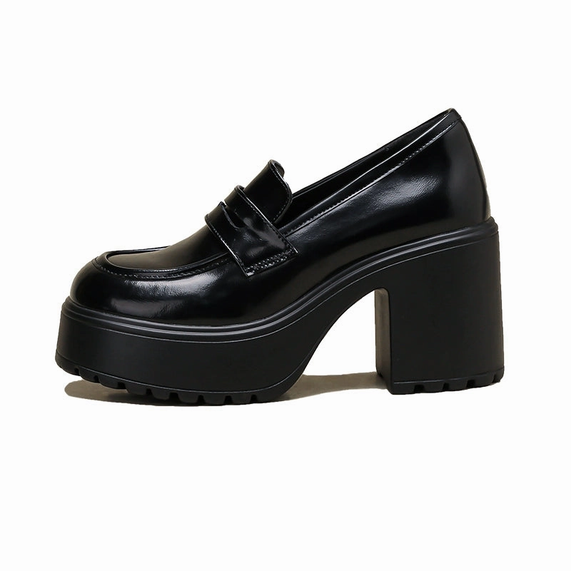 Women Retro Microfiber Platform Loafer Slip-On High Heel Shoes hue Airflow System