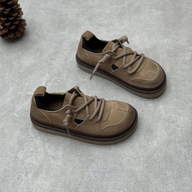 least casual Proper Women Retro Round Toe Handmade Leather Casual Shoes