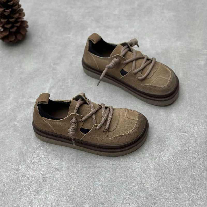 Women Retro Round Toe Handmade Leather Casual Shoes Anti Fatigue Insoles anti - slip outsole