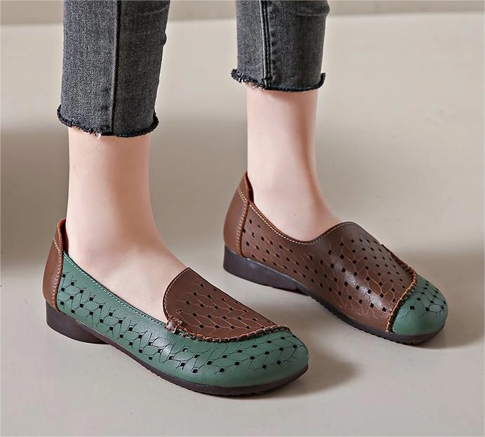 squash vintage Women Retro Soft Sole Breathable Hollow Slip-Ons