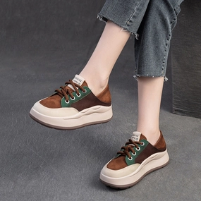 Women's Fashion Trendy Color Block Thick Soled Sneakers Stackable