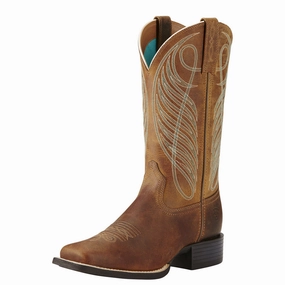 Women's Round Up Wide Square Toe Western Boots 10018528 Slip Resistant Grip