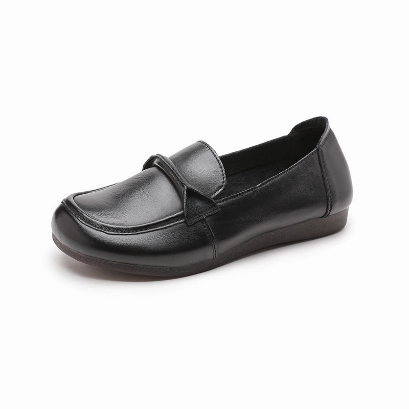 Women Soft Soled Slip-On Leather Shoes Block Heel Thermal Insulation