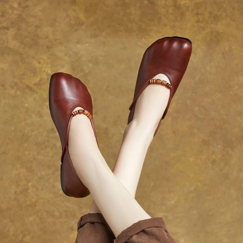 Women Spring Elegant Beaded Retro Soft Leather Loafers Shock-absorbent look