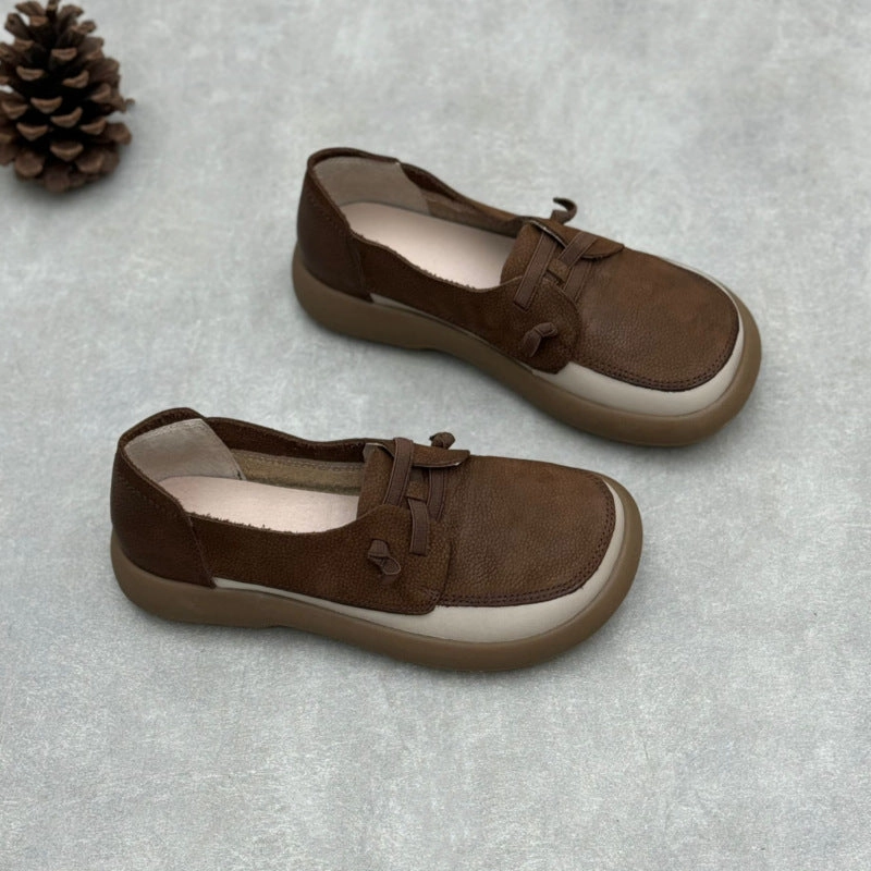 serious hikers' equipment Women Spring Retro Comfortable Color Block Round Toe Slip-Ons