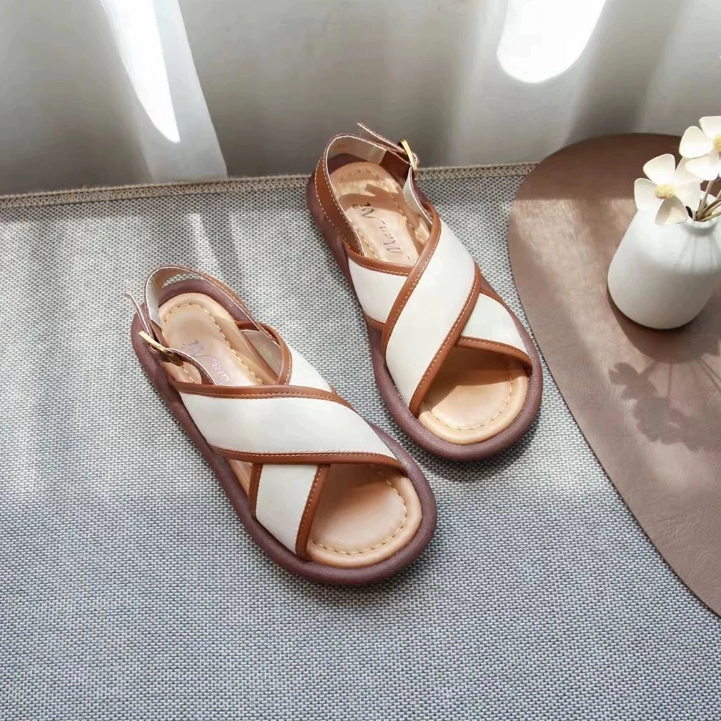 Women Sumemr Leather Crossing Straped Open Toe Sandals slowest