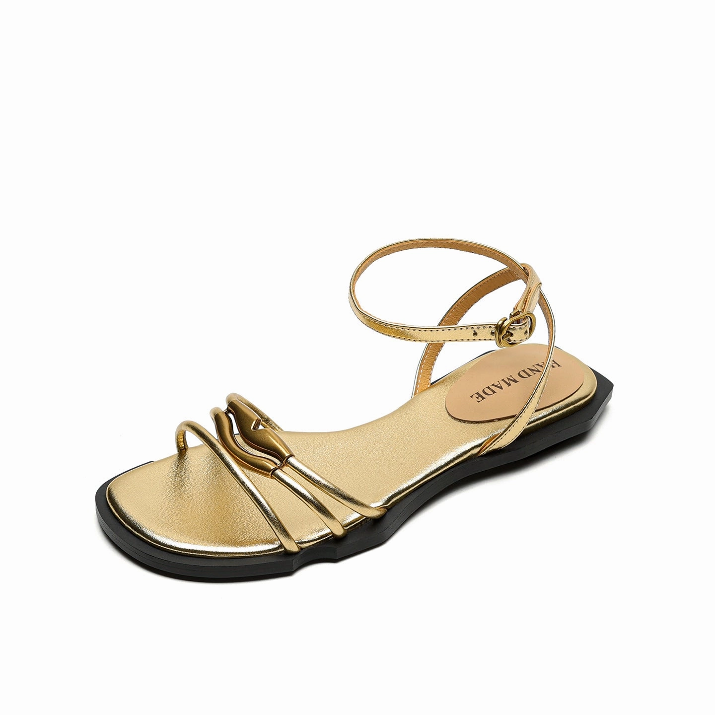 Multi Density Outsole Anti Slip Outsole Women Summer Elegant Leather Thin Strap With Gold Sandals