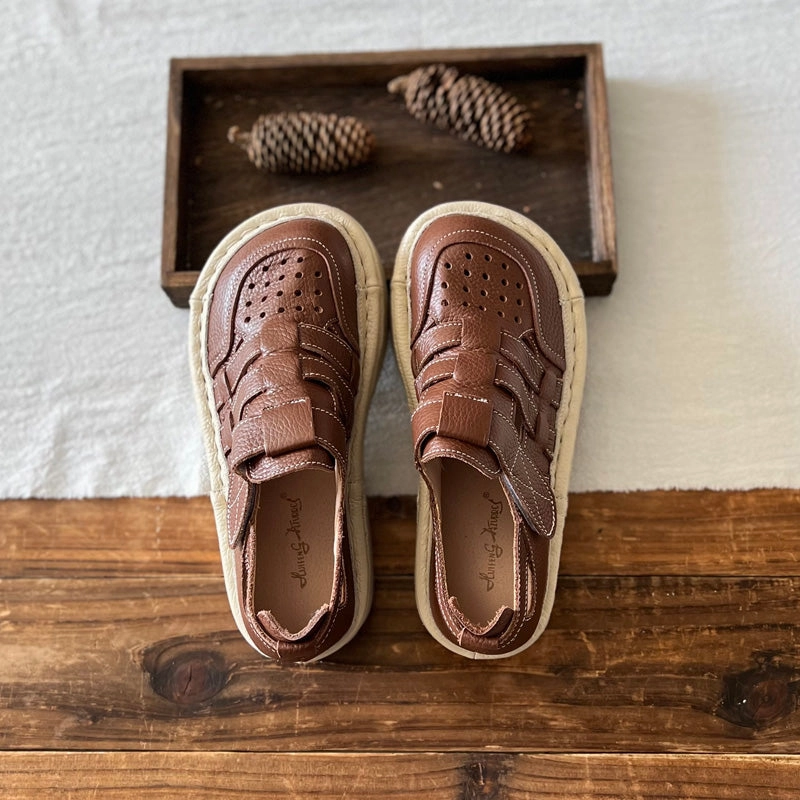 Women Summer Hollow Breathable Leather Platform Sandals familiar Impact Diffusing Structure