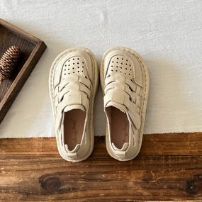 Women Summer Hollow Breathable Leather Platform Sandals Microperforated Panels