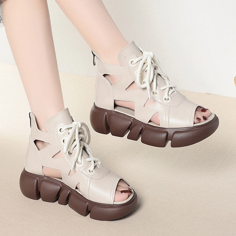 Women Summer Lace Up Platform Peep-Toe Wedge Sandals skiers - specific features