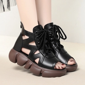 Women Summer Lace Up Platform Peep-Toe Wedge Sandals Ergonomic Footbed Shape cricket