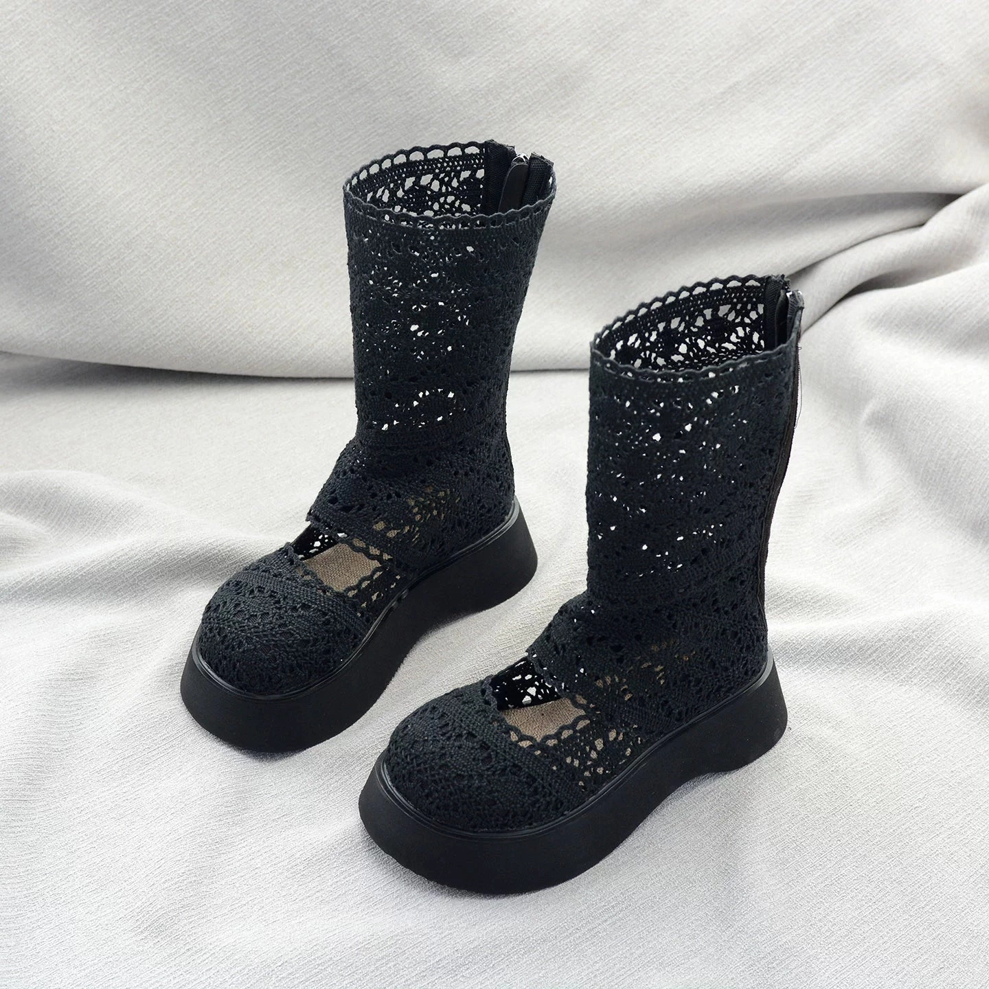 Women Summer Mesh Hollow Breathable Thick Sole Boots Flexible Midfoot