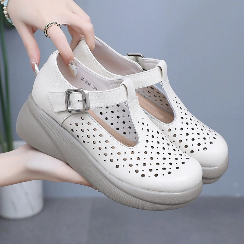 Women Summer Retro Leather Hollow Platform Sandals budget-friendly