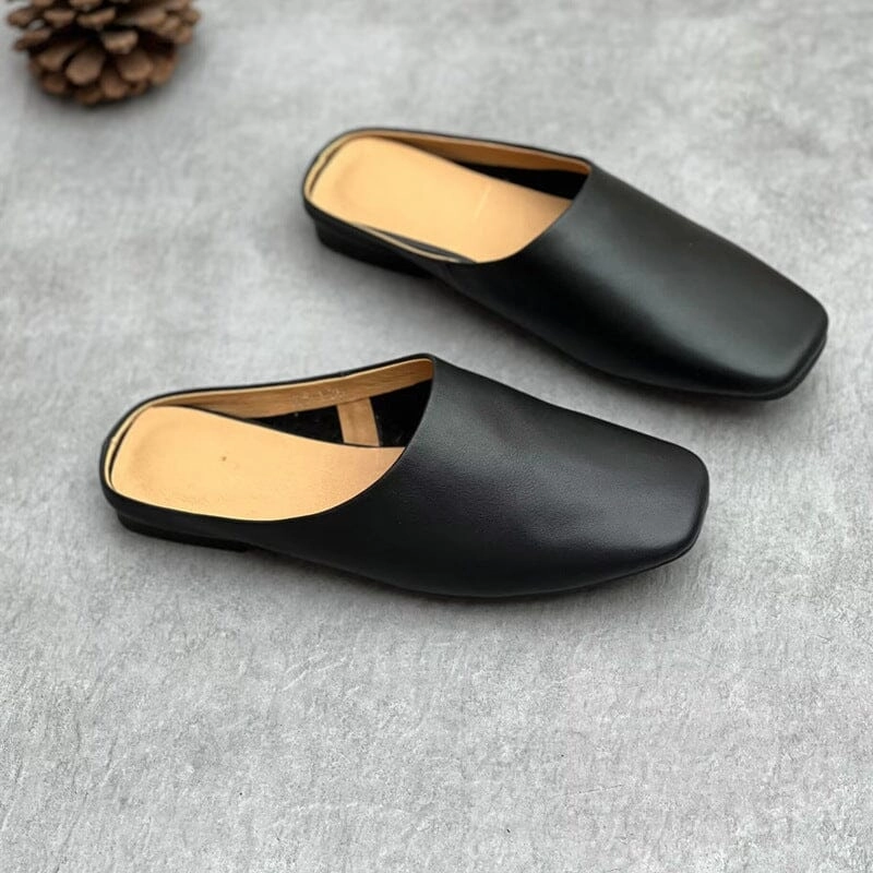 Weatherproof Seam equitable Women Summer Retro Solid Leather Mule Slippers