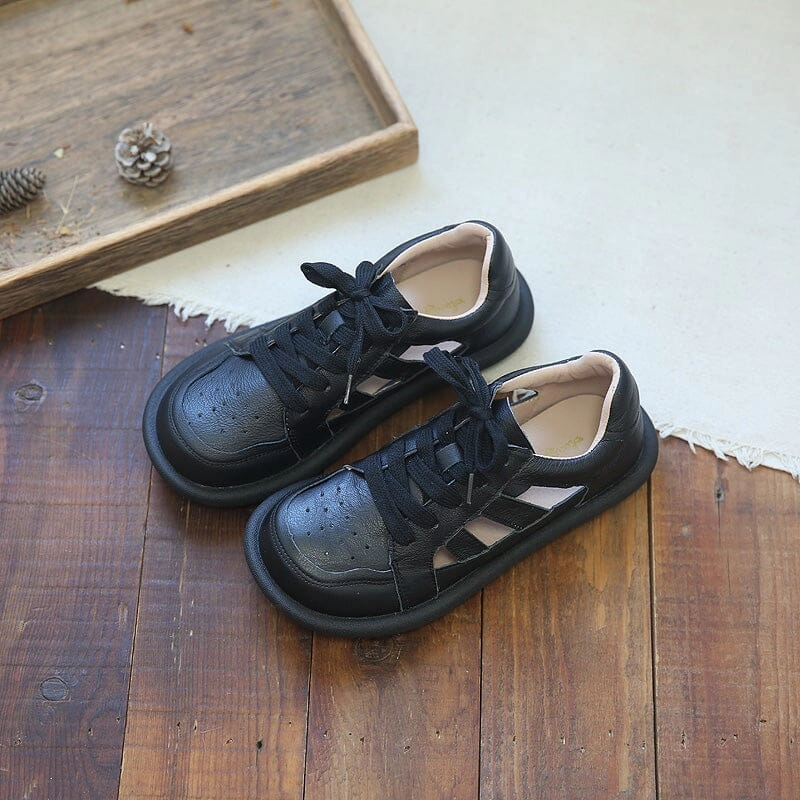 seniors Women Summer Soft Holloe Leather Flat Sandals