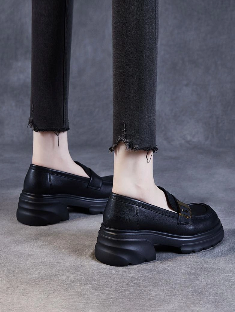 Women Thick- Soled Retro Loafers Black Mary Jane Shoes Ultra-soft cushioning crucial