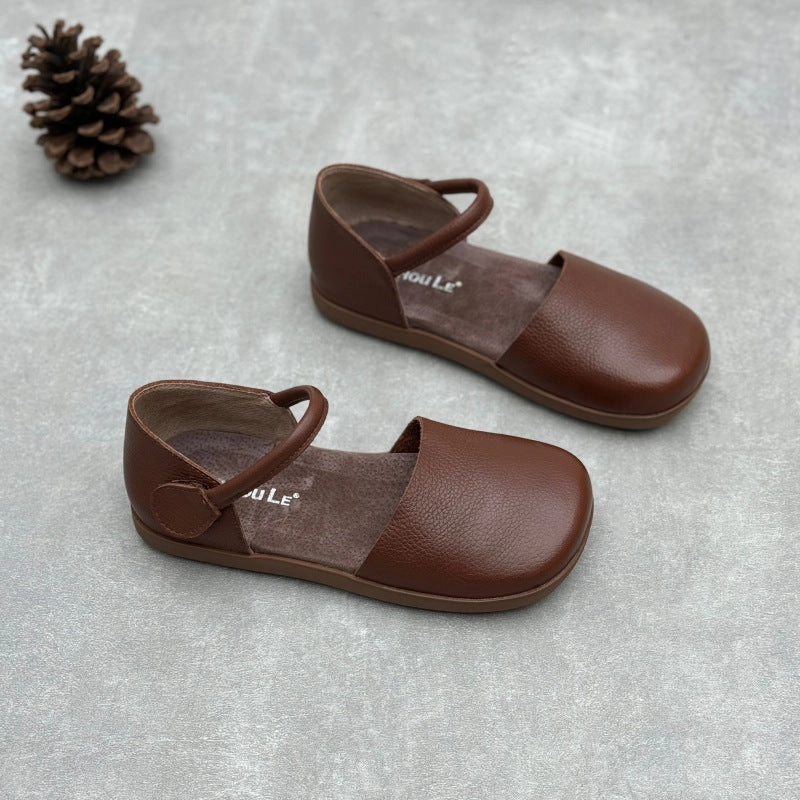 Women Trendy Retro Casual One-Strap Genuine Leather Flat Sandals collection